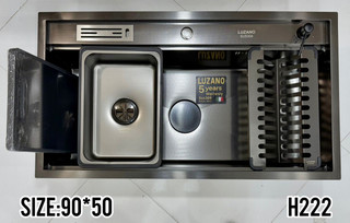 سینک باکسی ضدخش سایز 90 برند LUZANO استیل304 در سه رنگ دودی کرومات طلایی